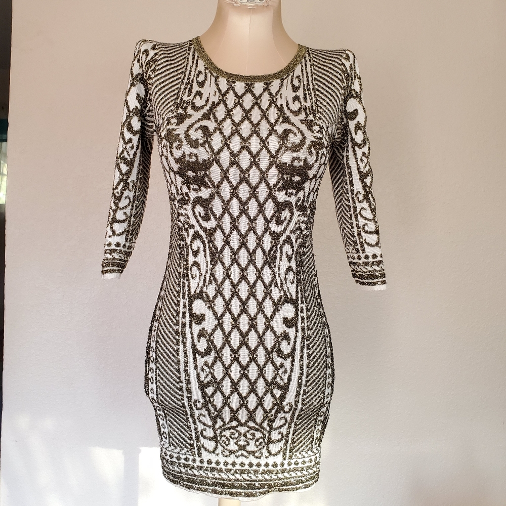 Gold & White Stretchy textured Dress / Shirt